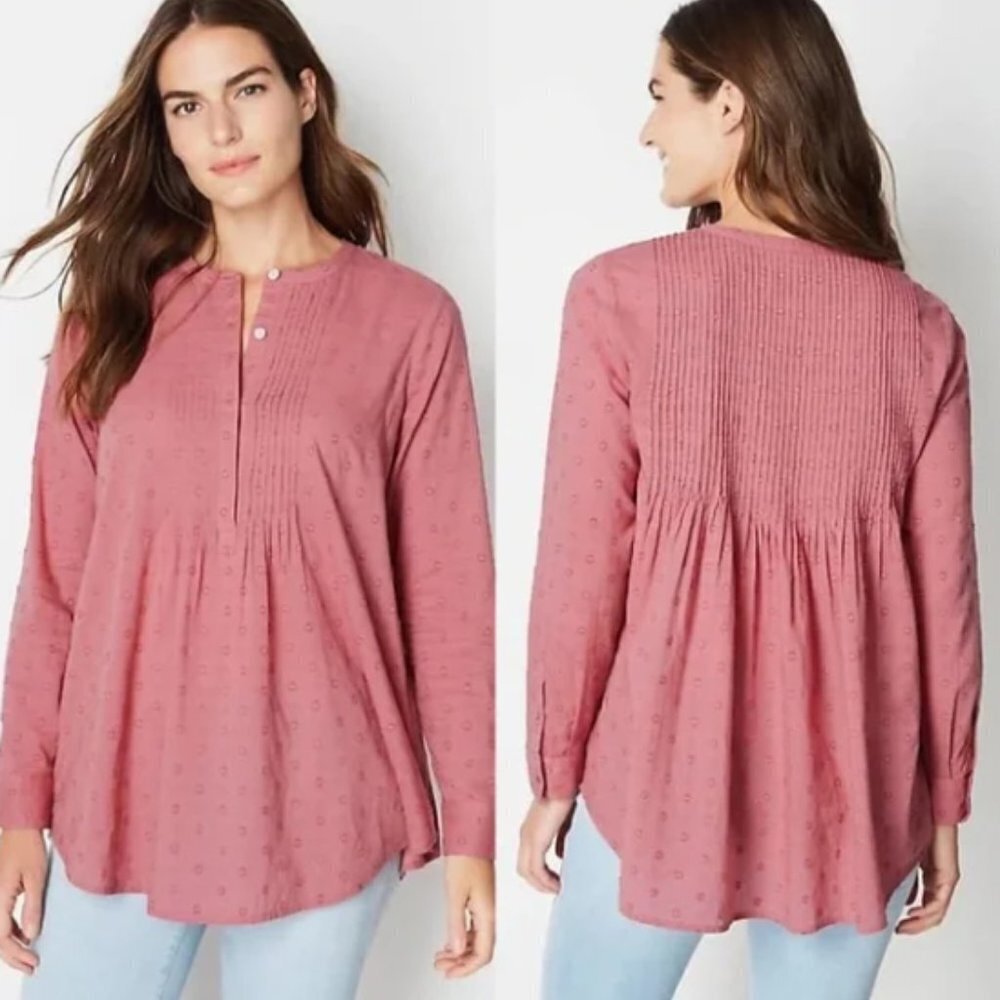 J. Jill Clip Dot Pleated Popover Tunic Dusty Rose Size Small NWT